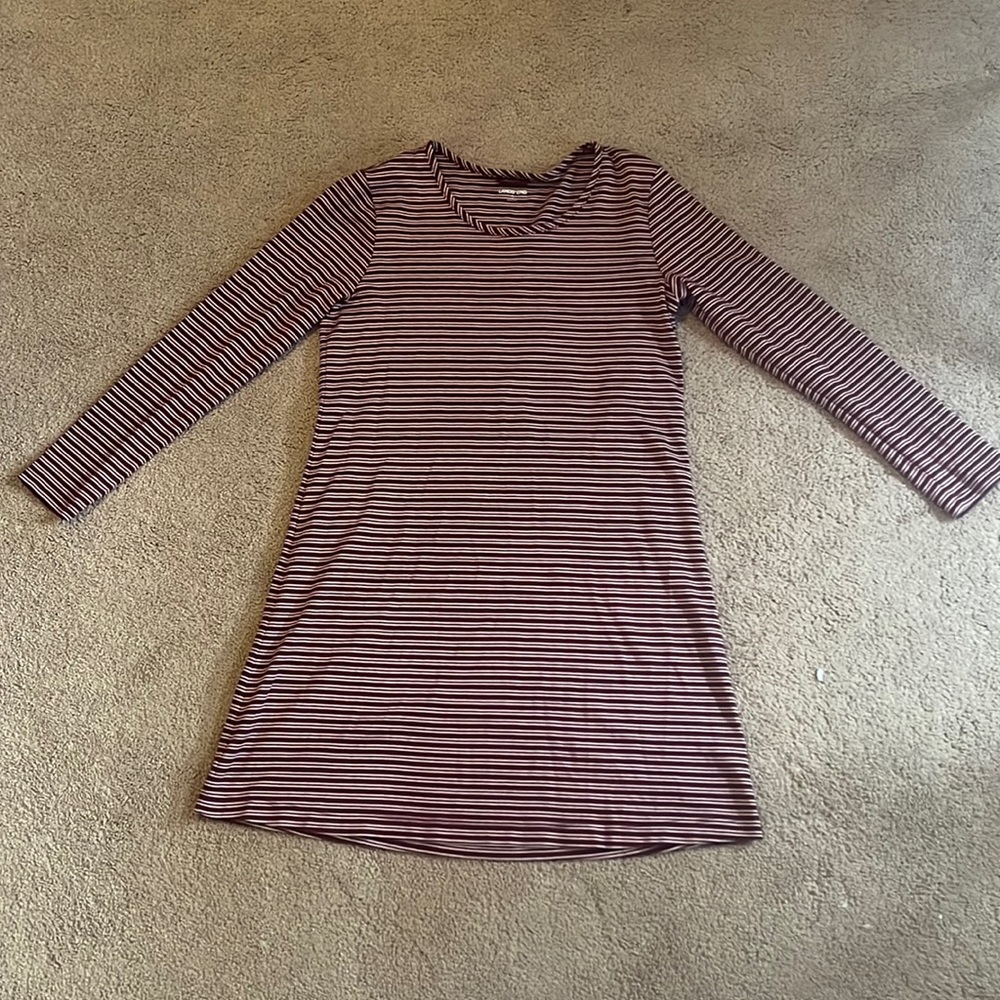 Lands end casual maroon striped dress size small